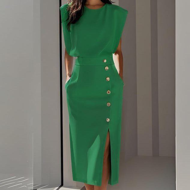 Casual Sleeveless Midi Dress - green