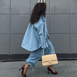 Light Blue Denim Oversized Shirt And Baggy Pants Set