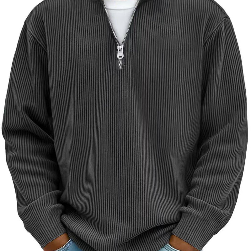 Corduroy Zipper Stand Collar Sweatshirt