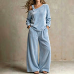 Velvet Off-Shoulder Two-Piece Set - light blue