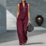 Stand-up Collar Jumpsuit With Pockets - maroon