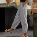 Button-Adorned Bottom Hem Pants - grey