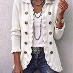 Double-Button Ruffle-Trim Knit Cardigan - white