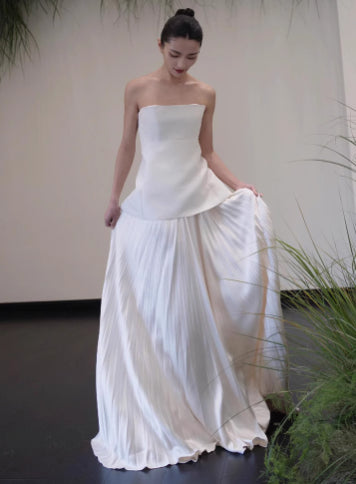 Graceful Tube Top White Engagement Gown