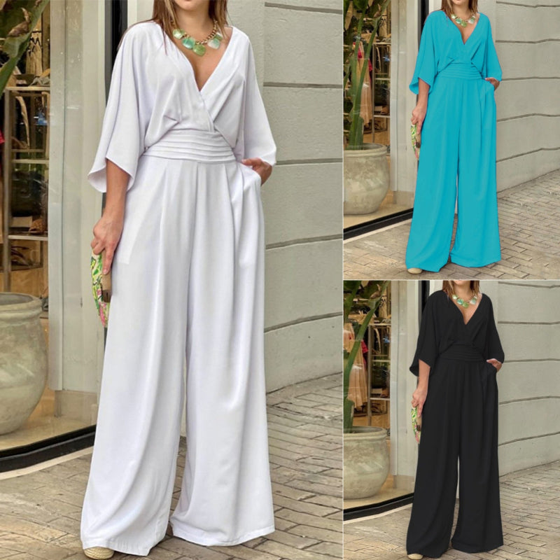 V-neck Short-sleeved Jumpsuit