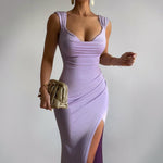 Slim Sleeveless Slit Maxi Dress With Back Tie Design - purple
