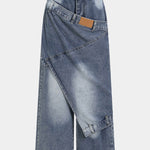 Deconstructed Layered Washed Denim Jeans