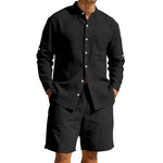 Casual Linen Shirt And Shorts Set - black