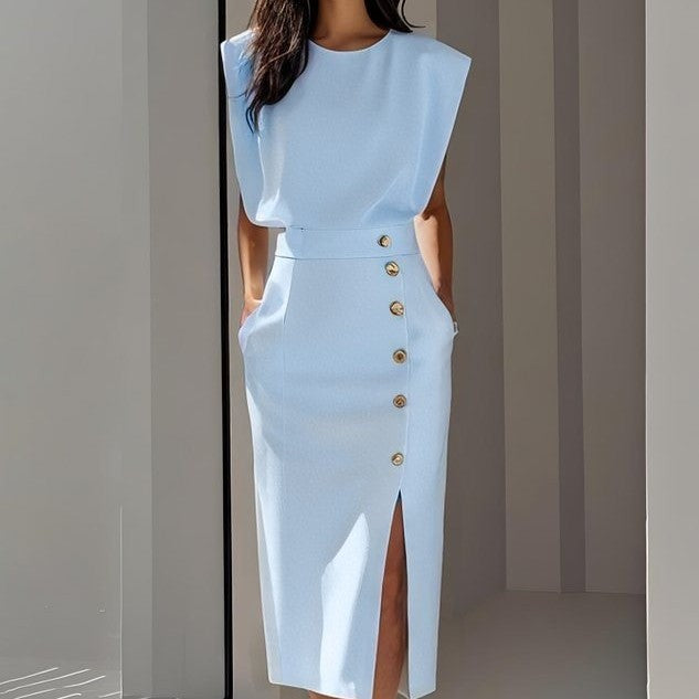 Casual Sleeveless Midi Dress - light blue