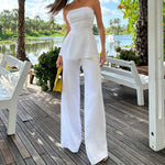 Cotton And Linen Solid Color Tube Top &Pants Set