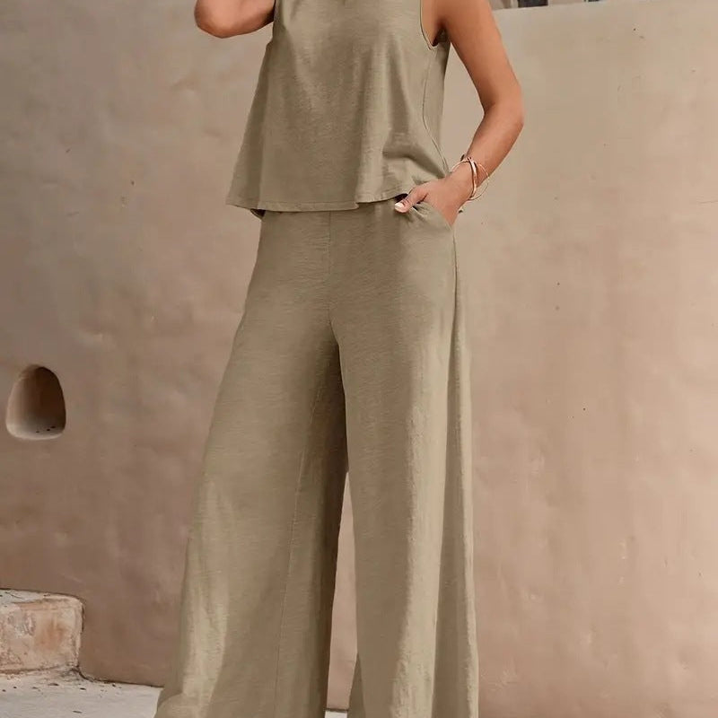 Elegant Casual Loose Pants Sets - green
