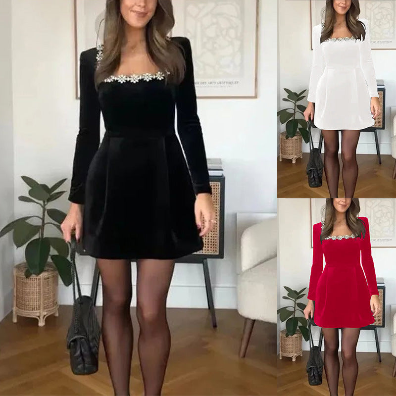 Long Sleeved Square Neck Mini Dress