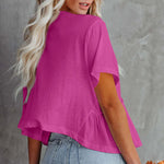 Tied Plunge Short Sleeve Blouse - runwayfashionista.com