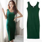 Basic Sleeveless Midi Dress - dark green