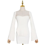 Square Collar Long Sleeve Tops High Waist Mini Skirts - runwayfashionista.com