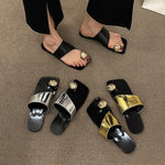 New Korean version toe square casual flip flops