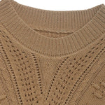 Openwork Round Neck Long Sleeve Sweater - runwayfashionista.com