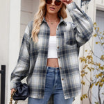 Plaid Collared Neck Long Sleeve Shirt - runwayfashionista.com