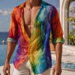 Rainbow Marble Print Sheer Oversized Shirt