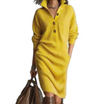 Long-Sleeved Sweater Dress: Chic Comfort - yellow