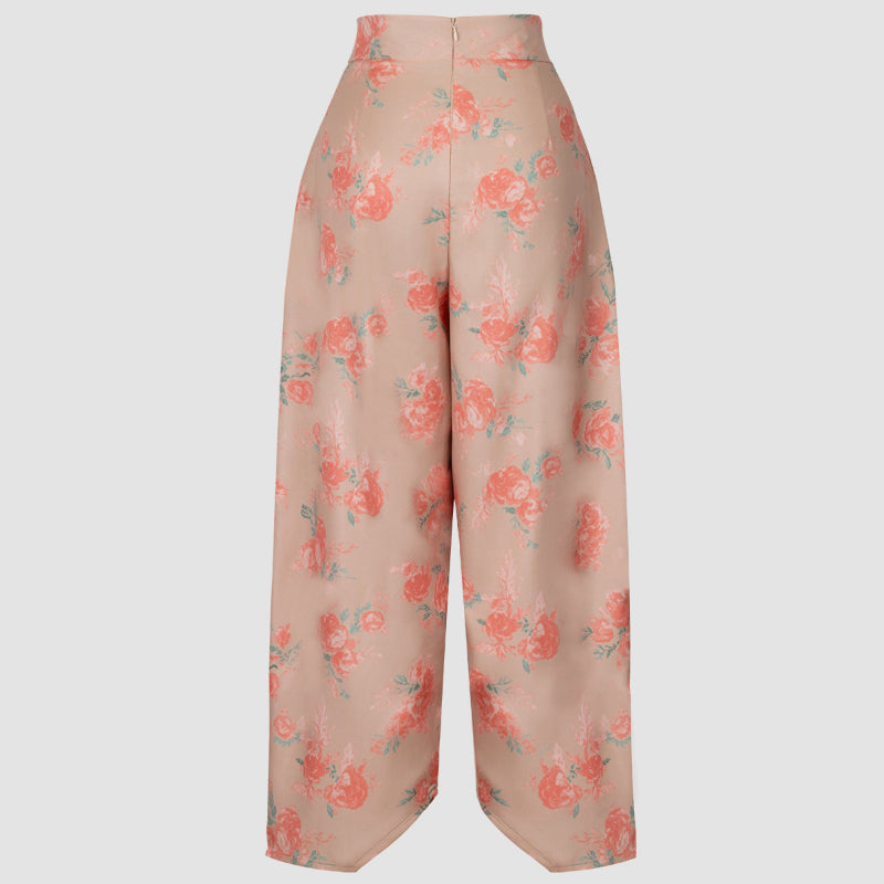 Elegant High-waisted Floral Pleated Pants
