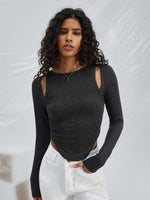 Hollow irregular round neck top - runwayfashionista.com