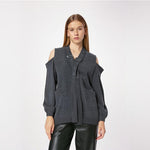 Off-Shoulder Loop V-Neck Cardigan