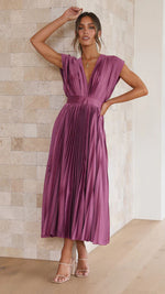 V-neck Pleated Midi Dress