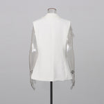Sleeveless Blazer Vest & Wide Leg Trousers 2 Piece Floral Embroidery Suit Co-ord - white