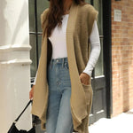 Pocketed Open Front Cap Sleeve Cardigan - runwayfashionista.com