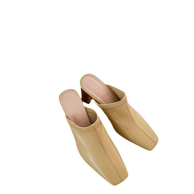 Thick Heel Half Slippers