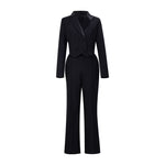 Black Backless Beaded Cropped Blazer & High Waist Pants Set