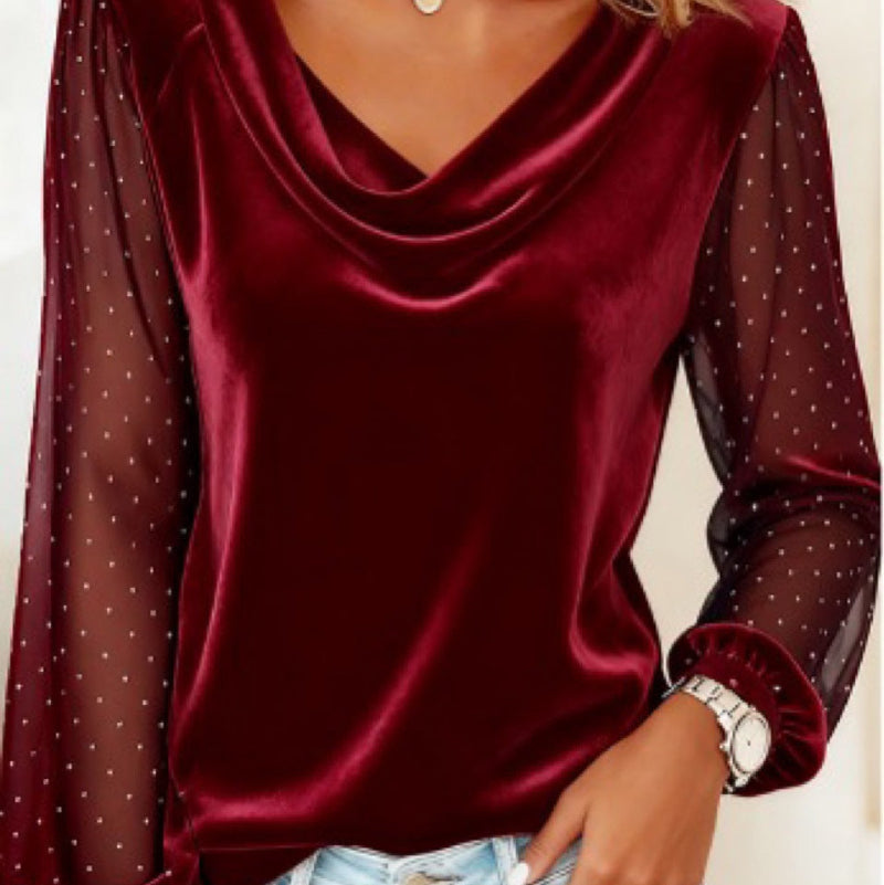 Elegant Diamond Mesh Sleeve Loose Top
