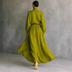 The Ultimate Set: Long Sleeve High Neck Top & Pleated Pocket Dress! green