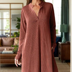 Notched long sleeve mini dress - runwayfashionista.com