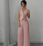 Vest Top And Pleated Straight Pants Set - pink