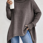 Irregular Turtleneck Sweater: Modern Intellectual Style - grey