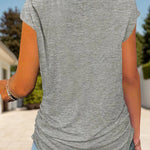 Full Size Half Zip Cap Sleeve T-Shirt -runwayfashionista.com