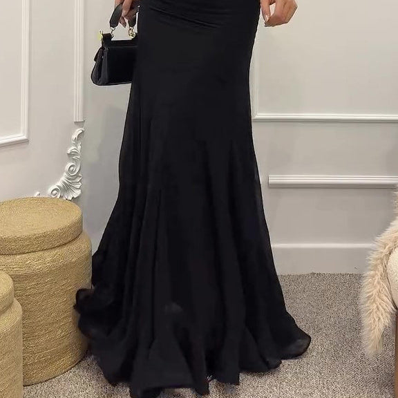 Ruffled Pleated Maxi Skirt - black