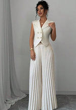 Vest Top And Pleated Straight Pants Set -white