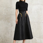 Irregularly Shaped Button-decorated Pleated Midi Skirt