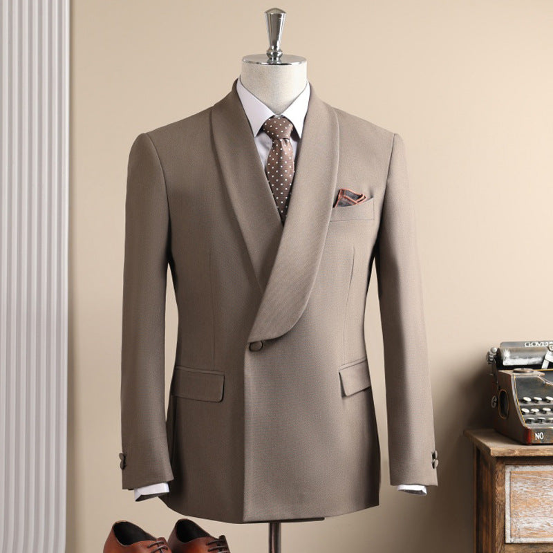 Men's Shawl Lapel Single-Button Structured Blazer & Flat-Front Cuffed Trousers Formal Two-Piece Suit Set