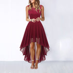 Lace Patchwork Chiffon Dress - wine red