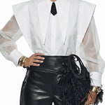 Black & White Oversized Shoulder Shirt & High-Waisted Maxi Skirt Set