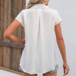 Button Up Collared Neck Short Sleeve Shirt -runwayfashionista.com