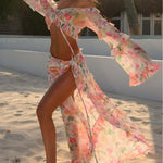 Sexy Floral Tie-Strap Beach Dress Set