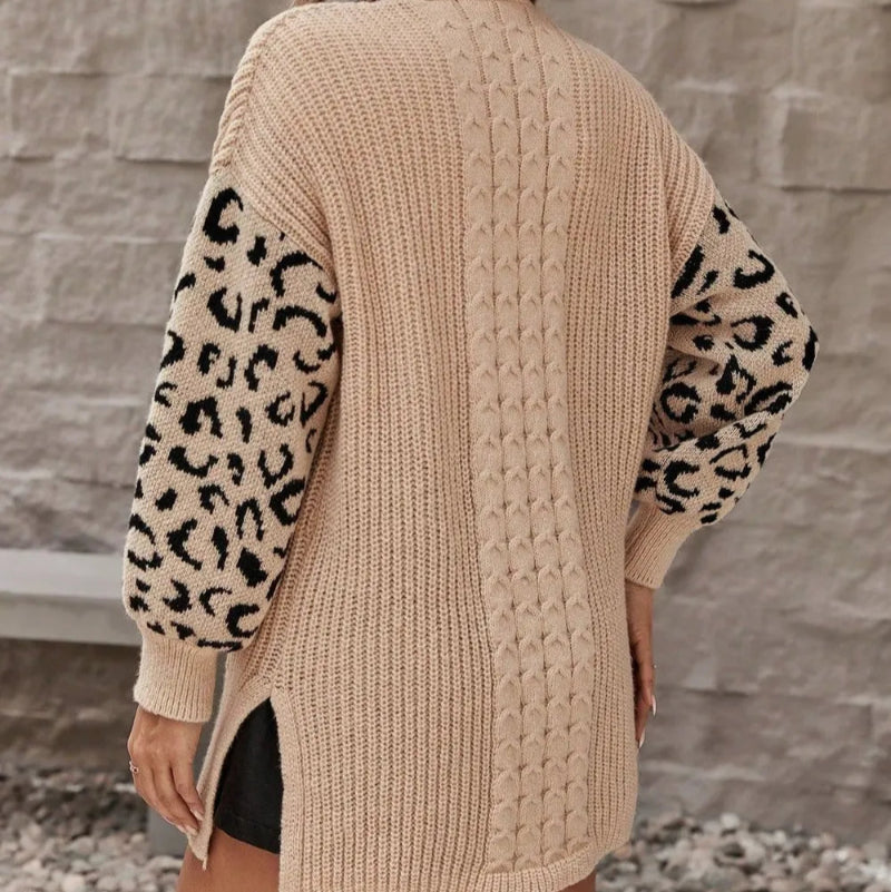 Pocketed Leopard Open Front Cardigan - runwayfashionista.com