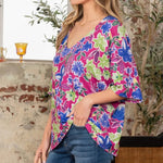 V-Neck Floral Half Sleeve Top- runwayfashionixta.com