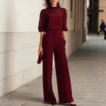 Camisole Vest Mesh Shirt And Dress Pants - wine red