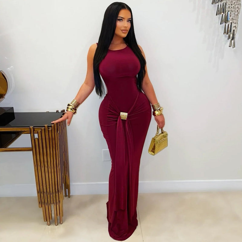 Gemini saidElegant Slim Backless Dress: The Sophisticated Silhouette - wine red